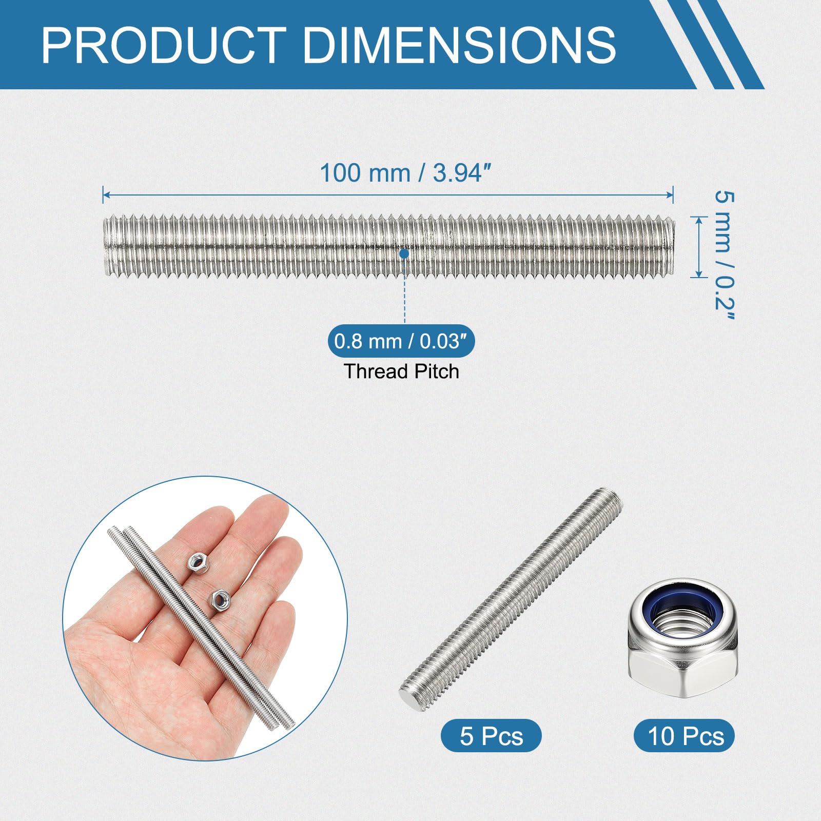 PATIKIL 5 Pcs Fully Threaded Rod - Image 2