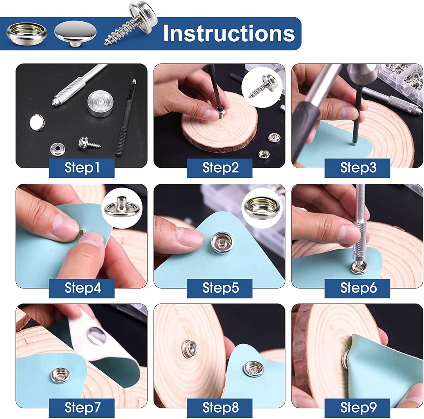 350PCS Canvas Snap Kit, BetterJonny Stainless Steel Screws Snaps Marine Grade Canvas Upholstery Boat Snaps Fastener Press Stud Cap with 3 Setting Tools Material Hole Punch for DIY Cover Leather Black