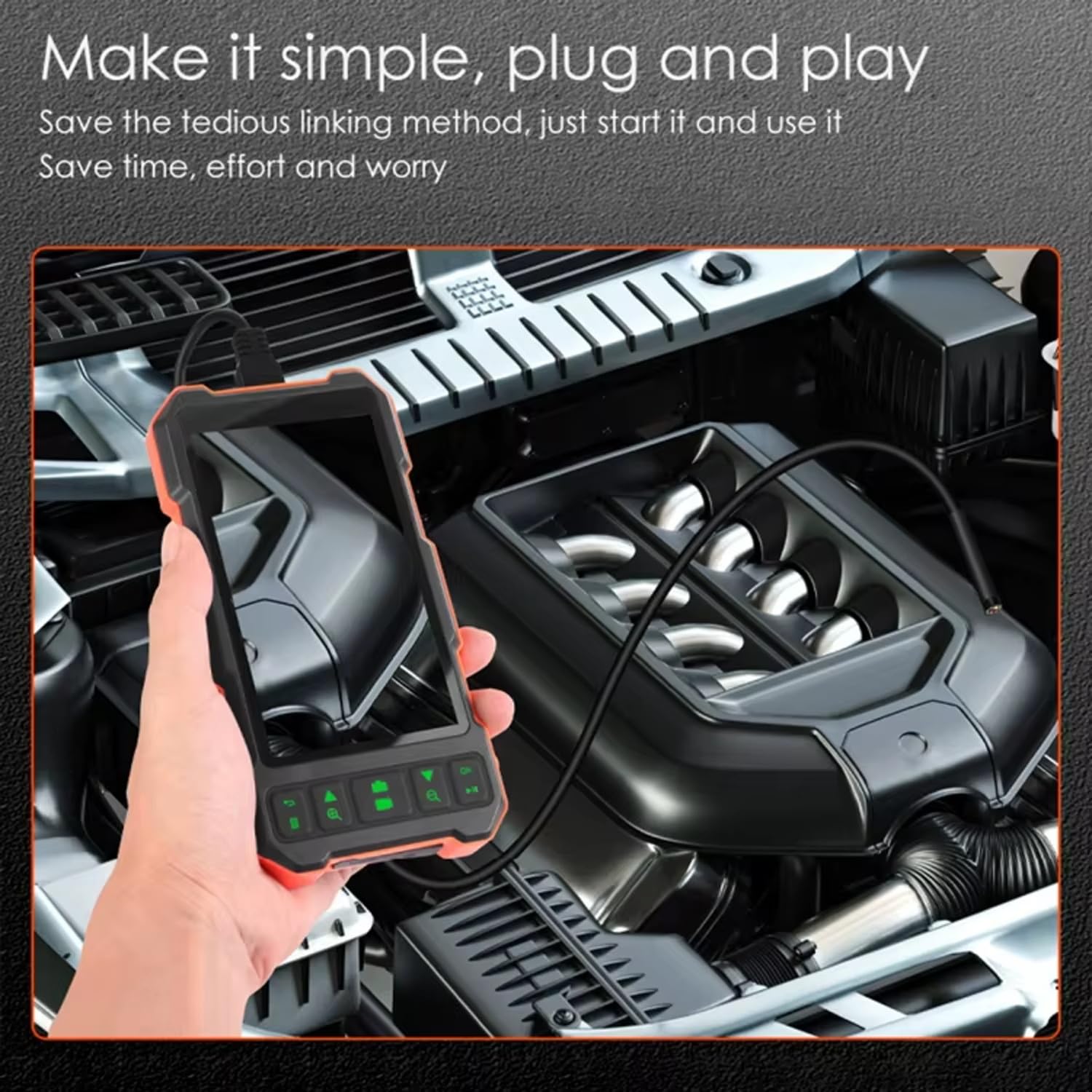 Caméra endoscopique industrielle avec écran couleur IPS 4,5 pouces, triple camera canalisation 7,9 mm, câble rigide divisé, étanchéité IP67, idéale pour l'entretien automobile et des canalisations(2M)