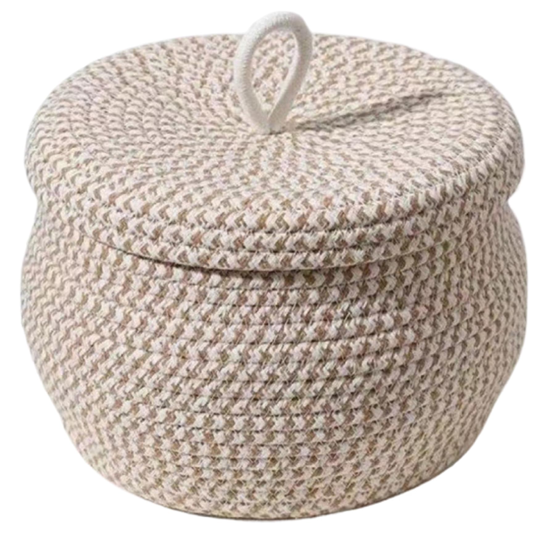 CNAFGBGG Round Woven Basket Cotton Rope Small Basket with Lid Large Capacity Boho Storage Multipurpose Woven Baskets for Storing Toys, Yarn and Small Items..