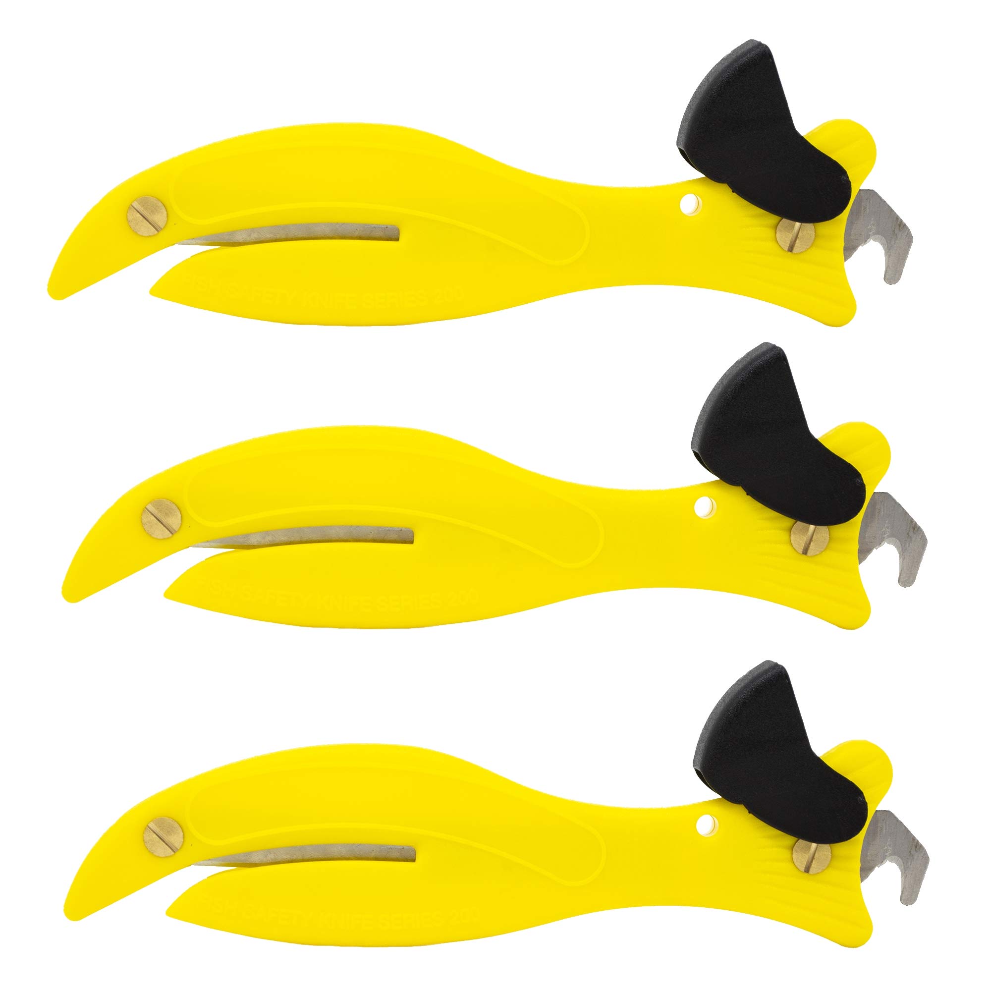 Gifts Direct 2 U Ltd Yellow Fish 200 Original Enclosed Blade Safety Box Cutter (3, )