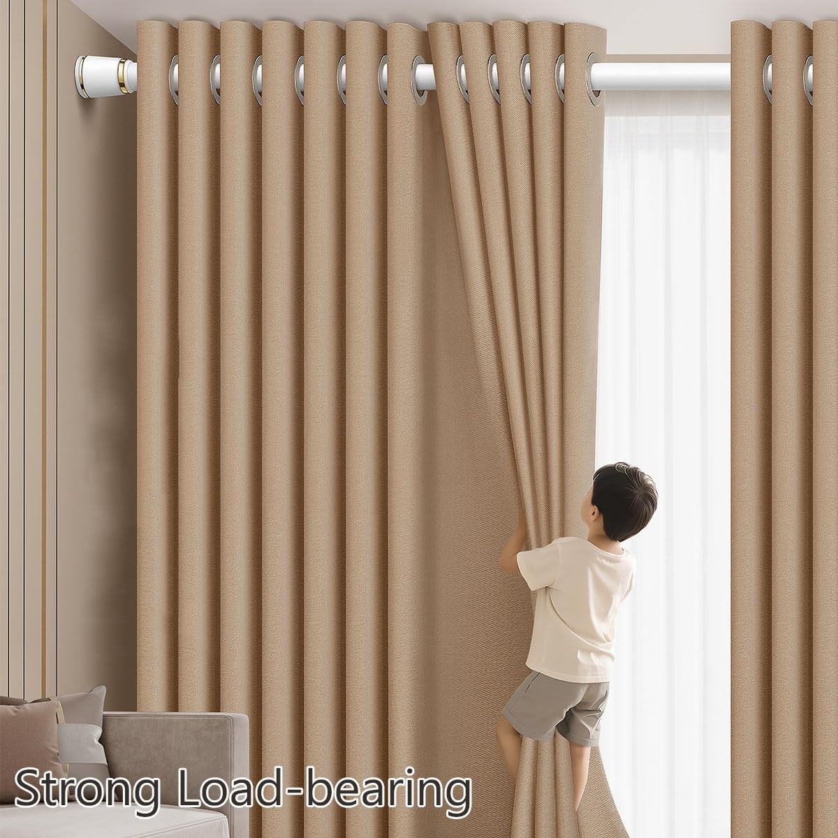 Heavy Du - Asta in acciaio inox Teon ain, antiruggine, senza foratura, design antiscivolo per bagno e divisorio (bianco, regolabile 330-400 cm)
