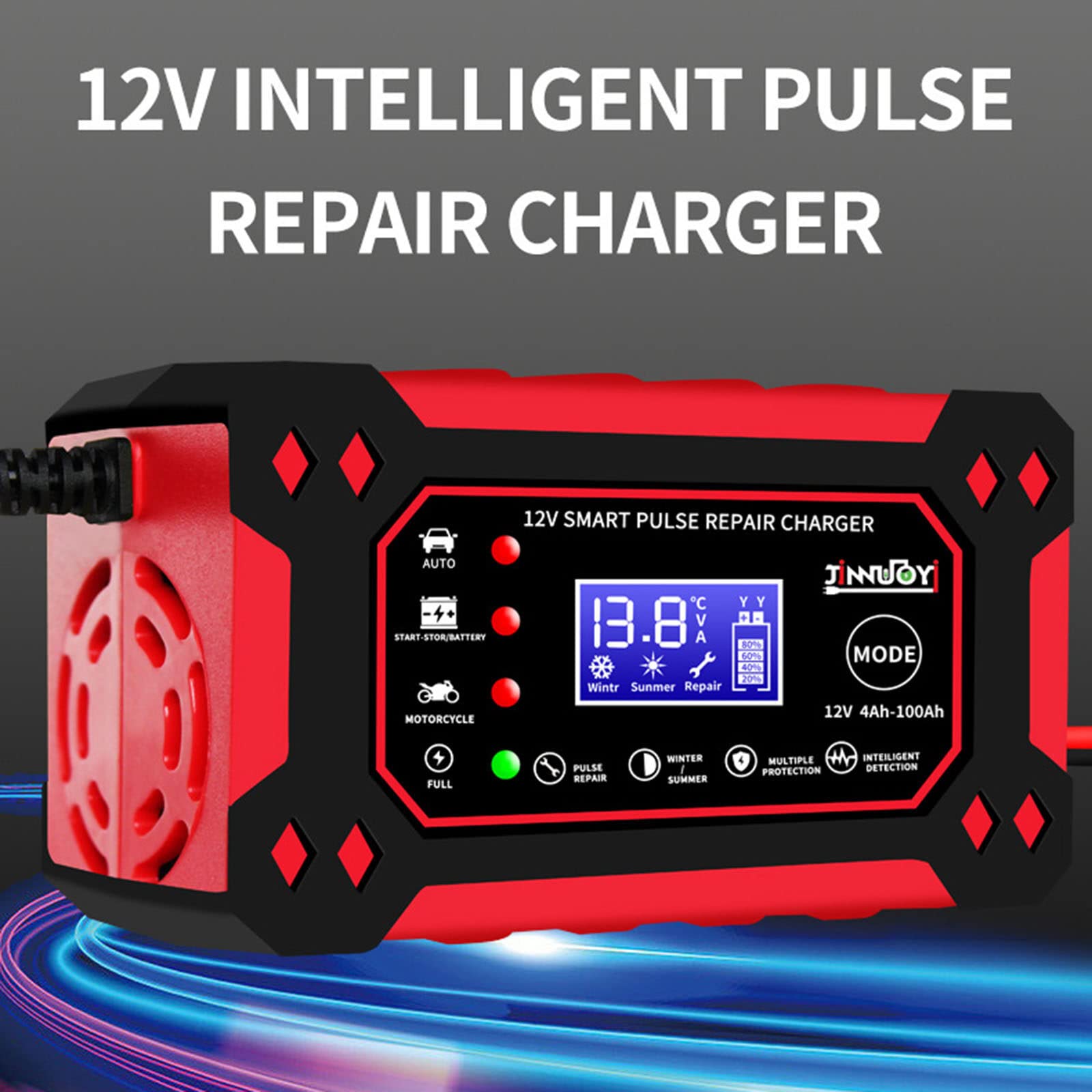 Autobatterie-Ladegerät 12V 6A Impuls-Reparatur-Ladegerät Pack Automatisches Erhaltungsladegerät Intelligentes Ladegerät für die meisten Blei-Säure-Batterien Auto LKW Motorrad Boot