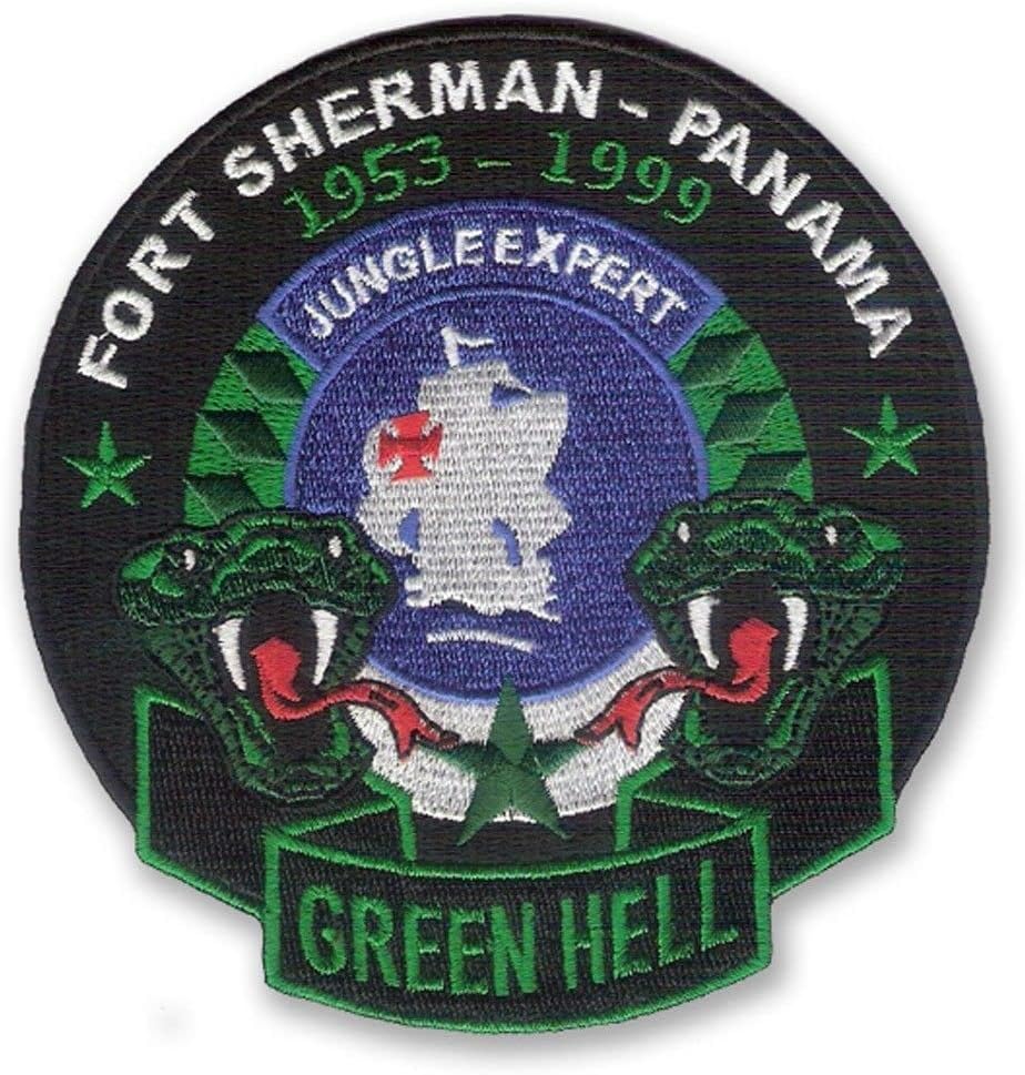 Jungle Expert Commemorative Patch - US Army Jungle Operations Training Center (JOTC) 4 13/16" X 4 1/2" Green Hell Embroidered Patch Merrowed Edge and Wax Backing