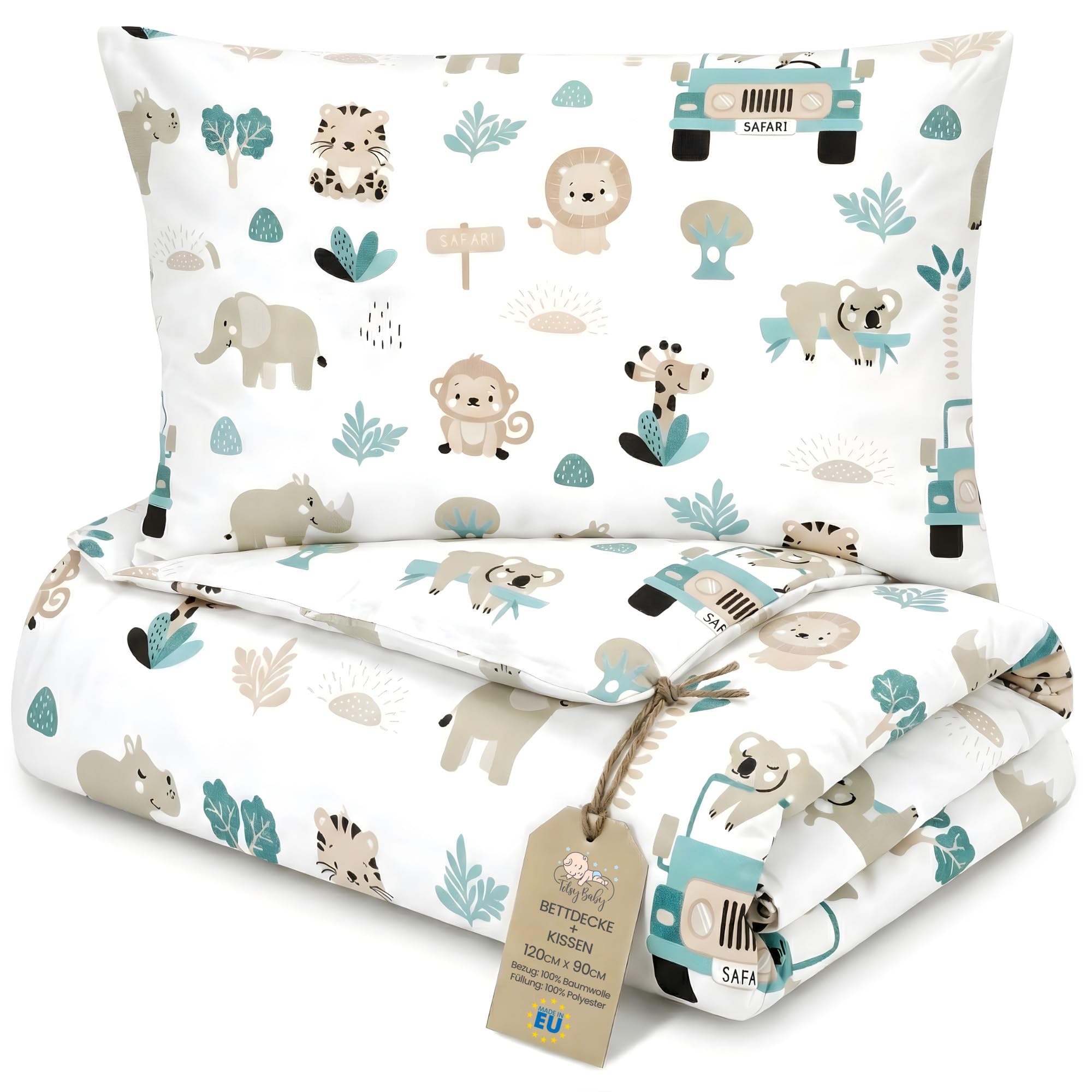 Kinder Bettdecke ohne Bezug 90x120 cm - Baumwolle Baby Decke und Kissen Set Kinderdecke 90 x 120 und Kopfkissen 60 x 40 - Bettdecken Kinderbettdecke Oeko-Tex Afrika