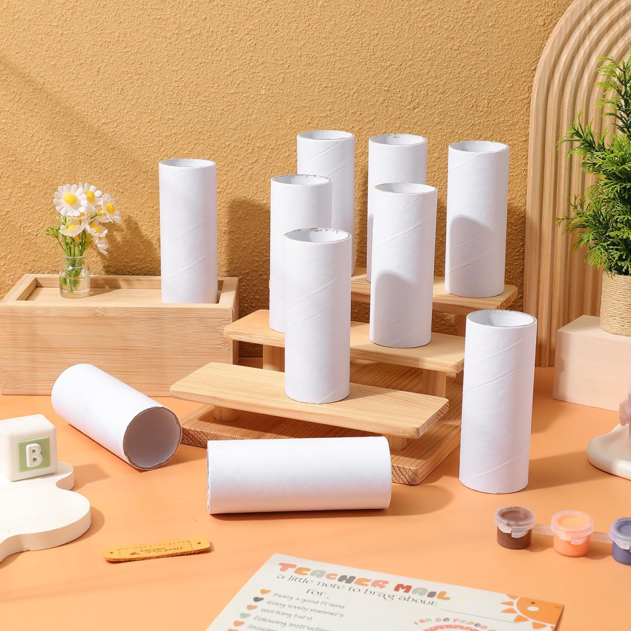 Tofficu 25 Pcs Cardboard Craft Tubes 4 Inch Paintable Paper Rolls for Kids Diy Art Projects Classroom Crafts and Home Decor