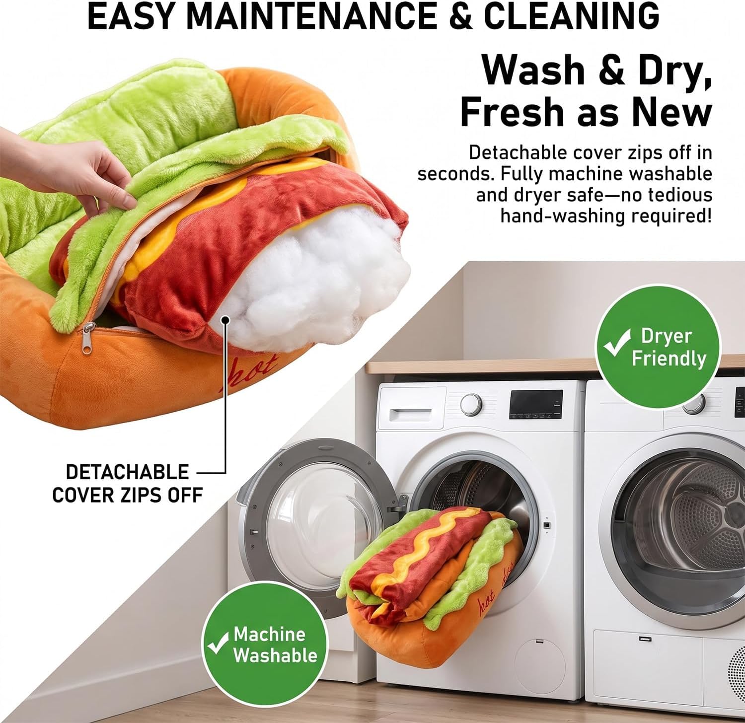 Hot Dog Haustierbett für kleine Hunde, Neuheit Plüsch weiche Matte mit rutschfester Unterseite, abnehmbar & waschbar, ideal für Dackel und andere kleine Haustiere