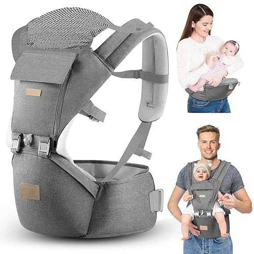 Miniatura 12 de Portabebés para recién nacidos a niños pequeños con asiento de cadera, suave 6 en 1 ergonómico para todas las posiciones, portabebés de 7-33 libras