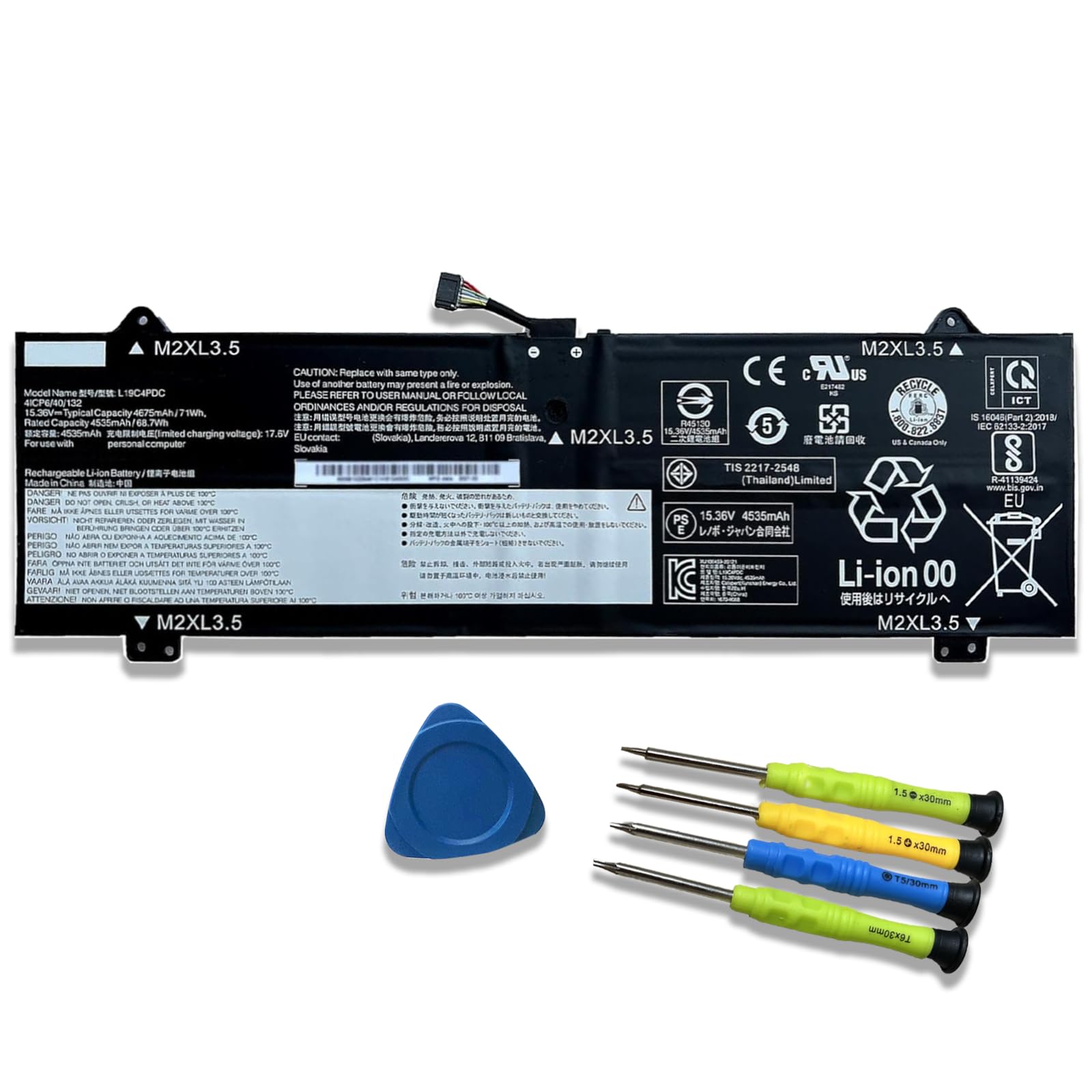 L19C4PDC L19M4PDC L19L4PDC Laptop Battery Compatible with Ideapad Yoga C750-14ITL 7-14ITL5 7-15ITL5 Series 5B10Z26482 SB10Z26481 5B10Z26485 5B10Z26479 SB10Z26486 15.36V 71Wh 4675mAh 4-Cell