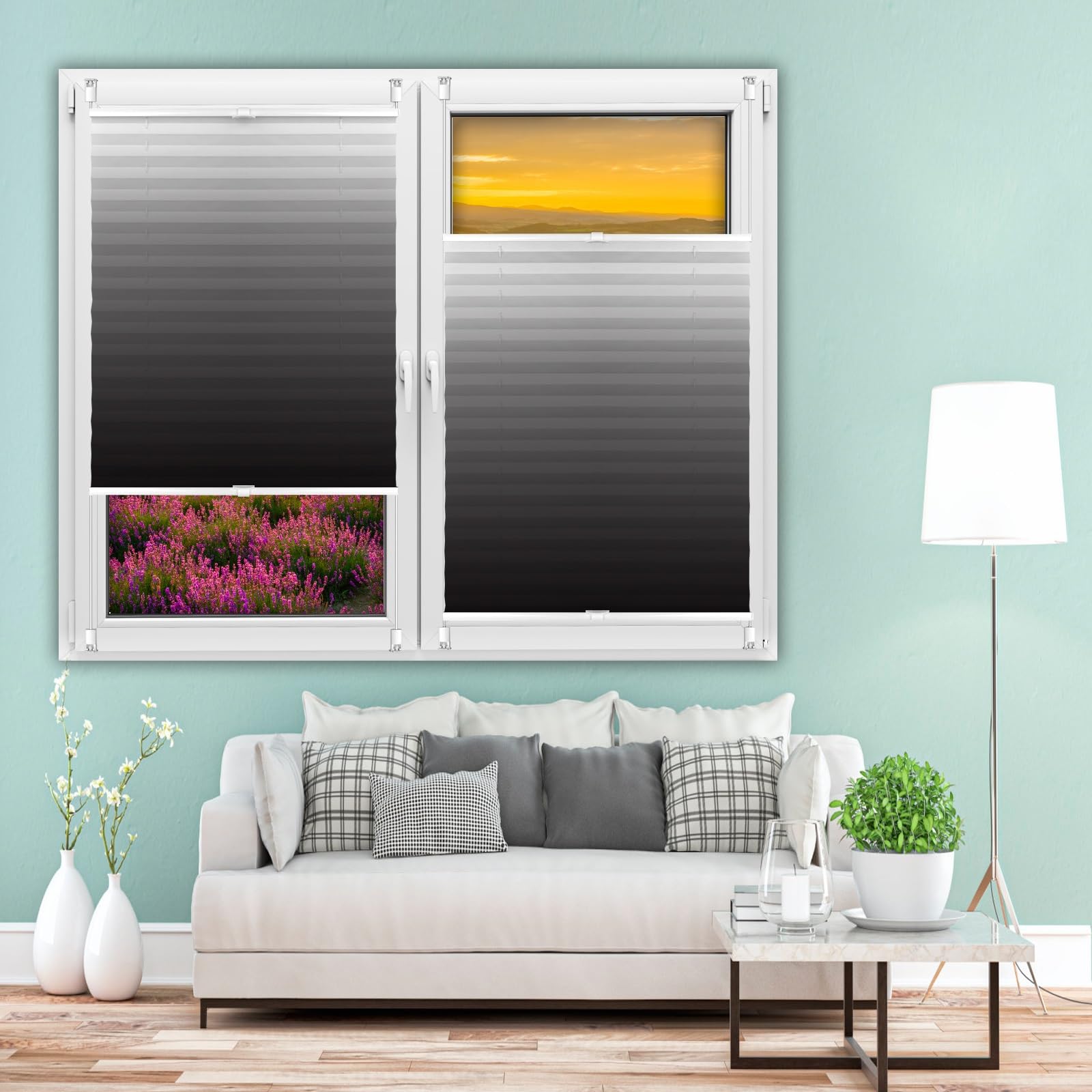 Pleated Roller Blind 95 x 120 cm Block-Out Pleated Blind, Pleated Window Shades Easy Fit Install, Polyester for Bedroom Bathroom Kitchen, Black