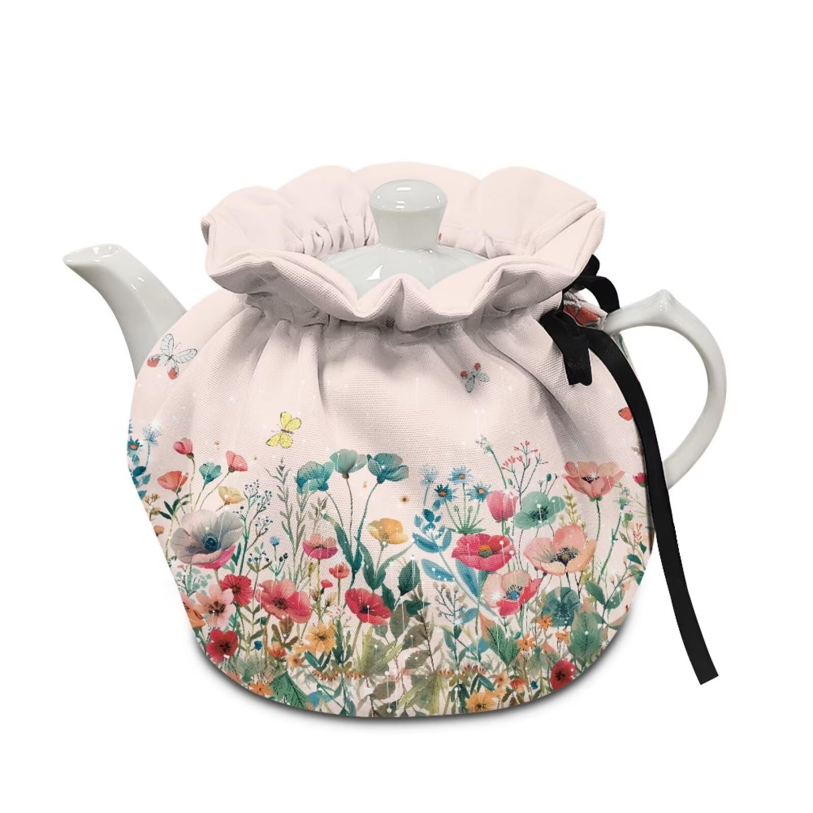 Generic Sweet Floral Tea Pot Cosy - Cotton Breakfast Tea Pot Cover With Elastic Band and Drawstring - Durable Kettle Cover for Kitchen, Home Family Decorative Accessories
