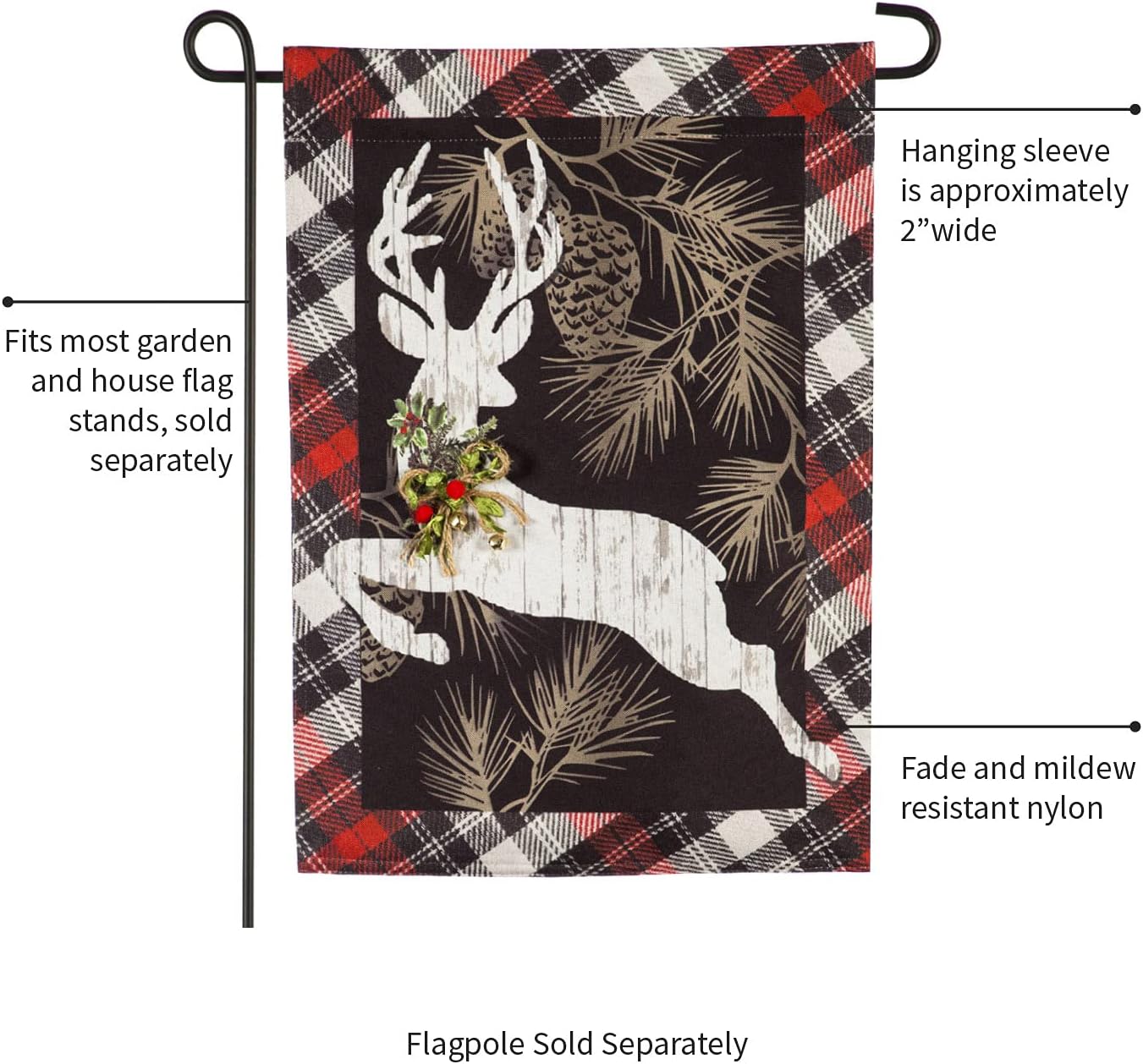 Evergreen Flag Indoor Outdoor Décor for Homes Gardens and Yards Woodgrain Reindeer Garden Linen Flag
