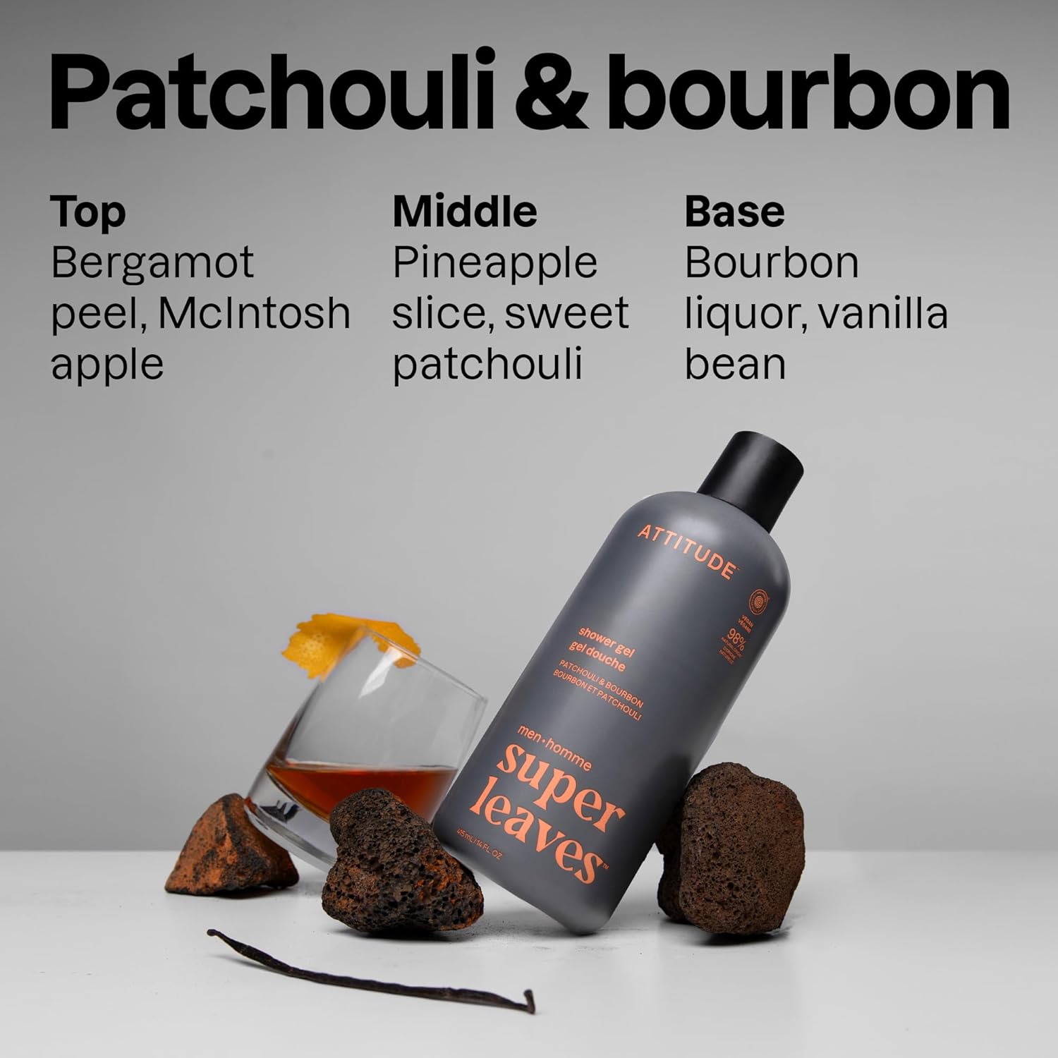 ATTITUDE Shower Gel Body Wash for Men, 98% Natural Origin Ingredients, Paraben & Phthalate Free, EWG Verified, Cleanses Without Drying, Patchouli & Bourbon, 14 Fl Oz - Image 3