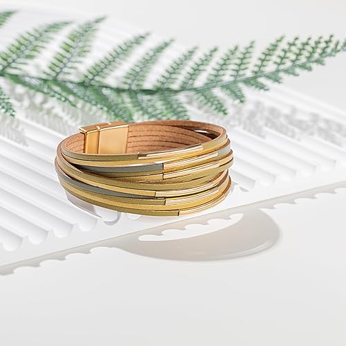 Miniatura 7 de FANCY SHINY Pulseras de cuero boho apilables con cierre magnético