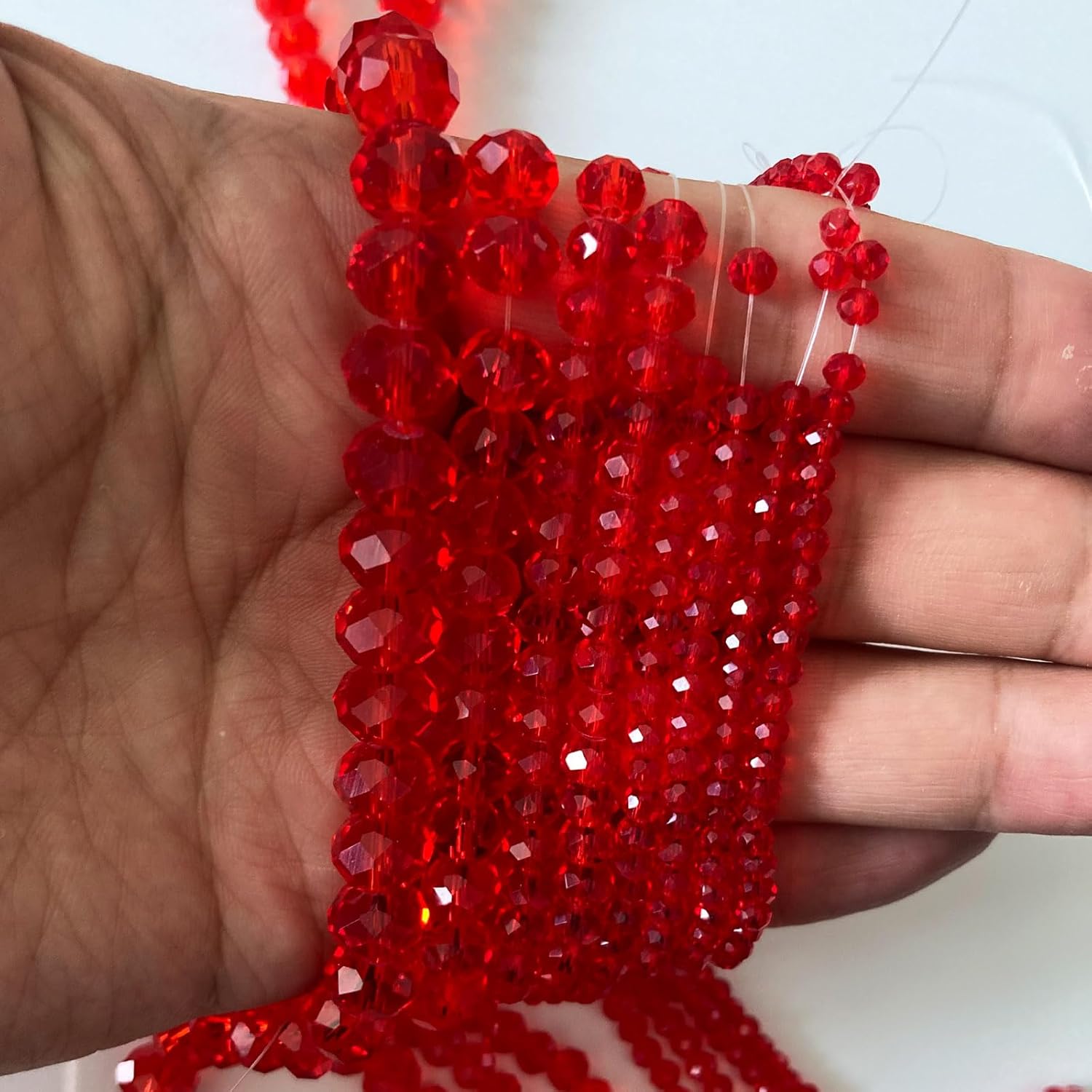780Pcs Briolette Glass Beads for Jewelry Making, 3-10mm Faceted Red Crystal Glass Beads for Bracelets, Rondelle Crystal Loose Beads Bulk for Crafts Wine Charms Wind Chimes Suncatchers - Image 3