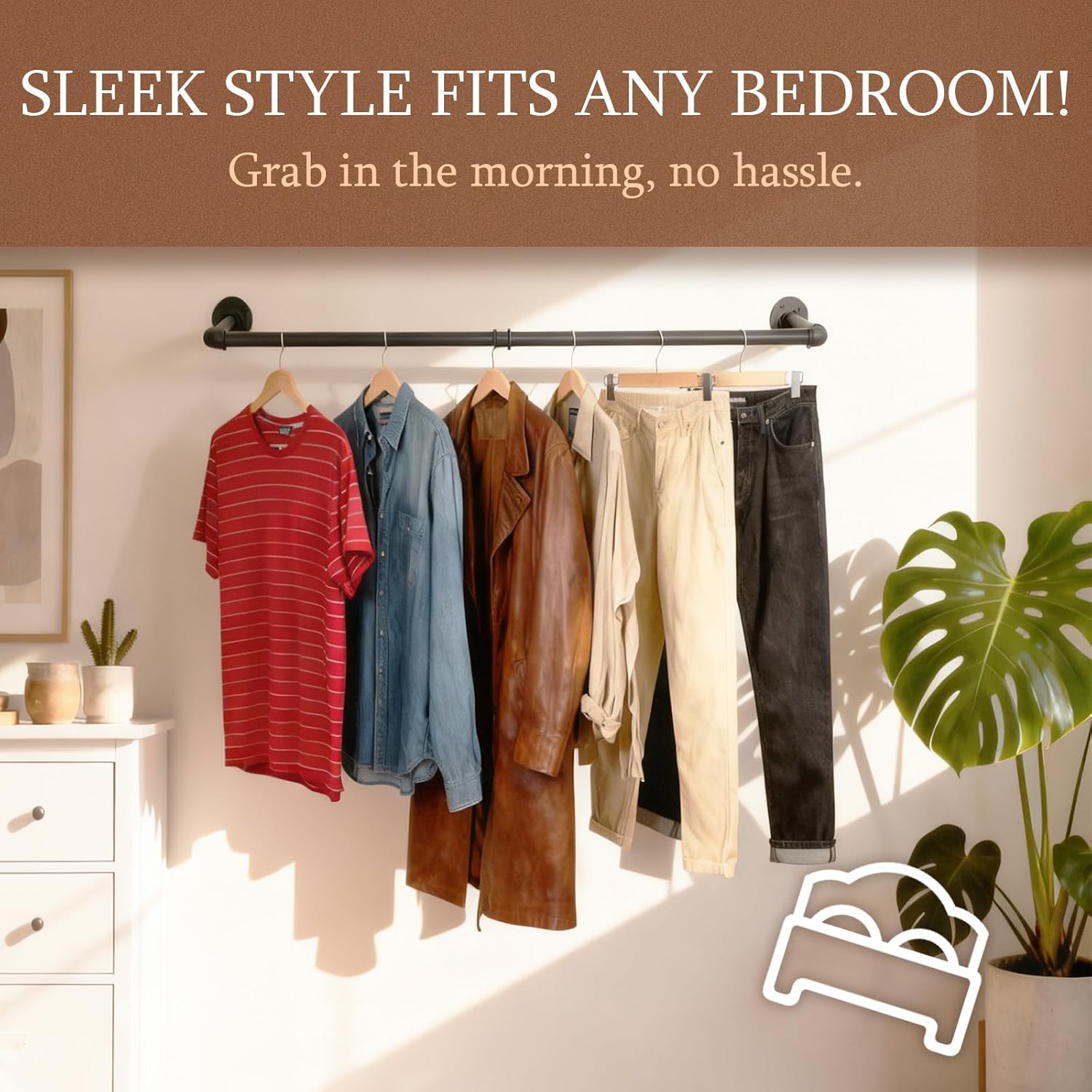 Industrial Duct Clothes Rack, Heavy Duty Wall-Mounted Black Iron Clothes Rod, can be used to hang plants in windows or outdoors, suitable for laundry rooms and wardrobe storage. (4)