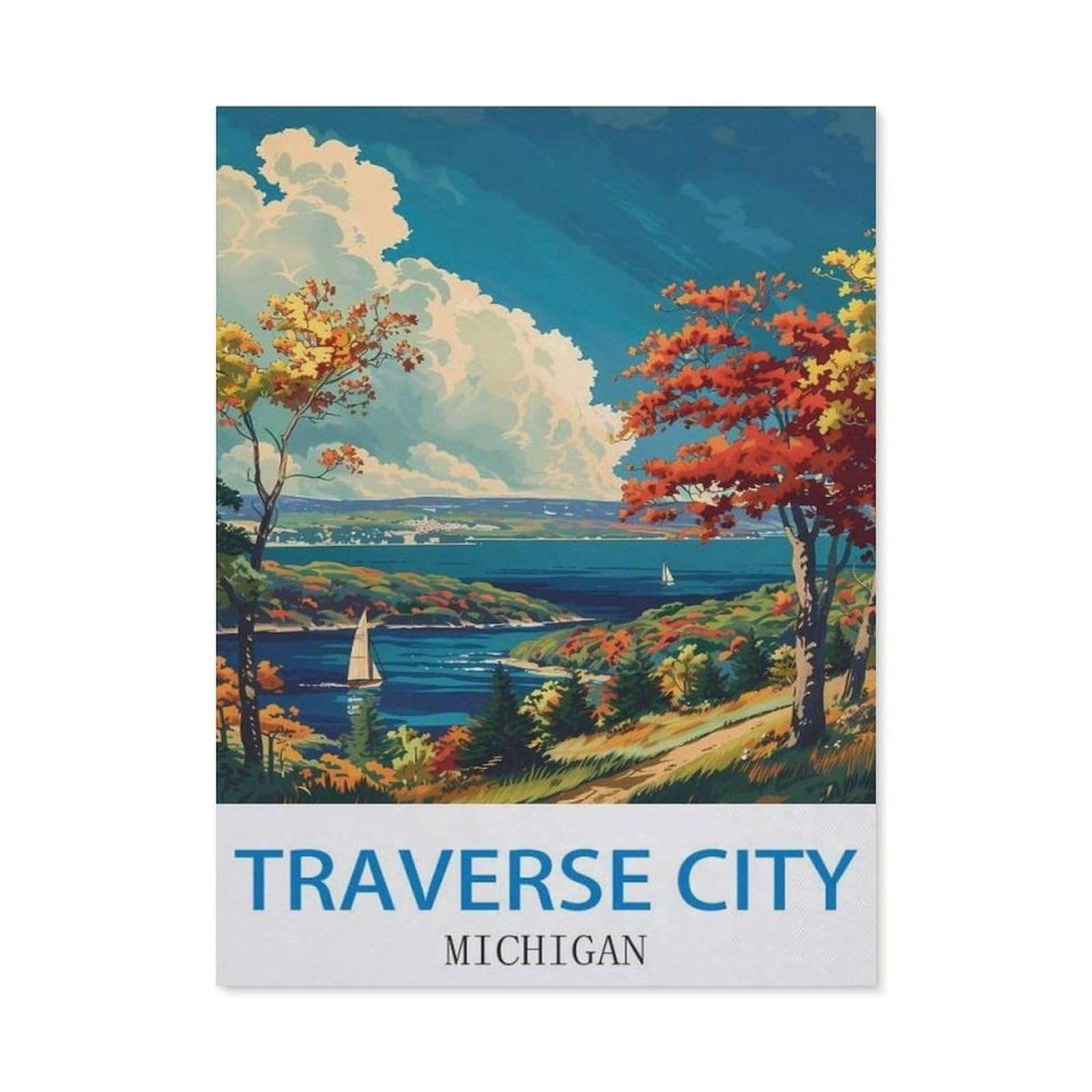 BEAYODKP 5D Diamond Painting，Traverse City Michigan，Diamond Embroidery Cross Stitch（50 x 60 cm/19.68 x 23.62 inches）-CJ45