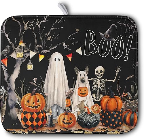 Vista 322 de Tapete de secado de platos con hojas de palma tropicales para encimera de cocina, 18 x 24 pulgadas, tapete de secado de cocina Monstera verde