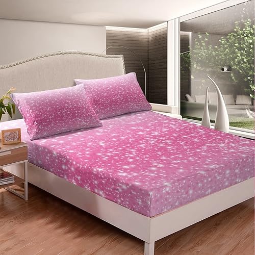Miniatura 8 de Erosebridal Juego de ropa de cama de lentejuelas con purpurina y estrellas, sábanas de bolsillo profundo arcoíris y galaxia espacial, sábana bajera