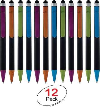 Monteverde S-105 Clip Action One-Touch Ballpoint Pen with Top Stylus - Assorted 12 Pack