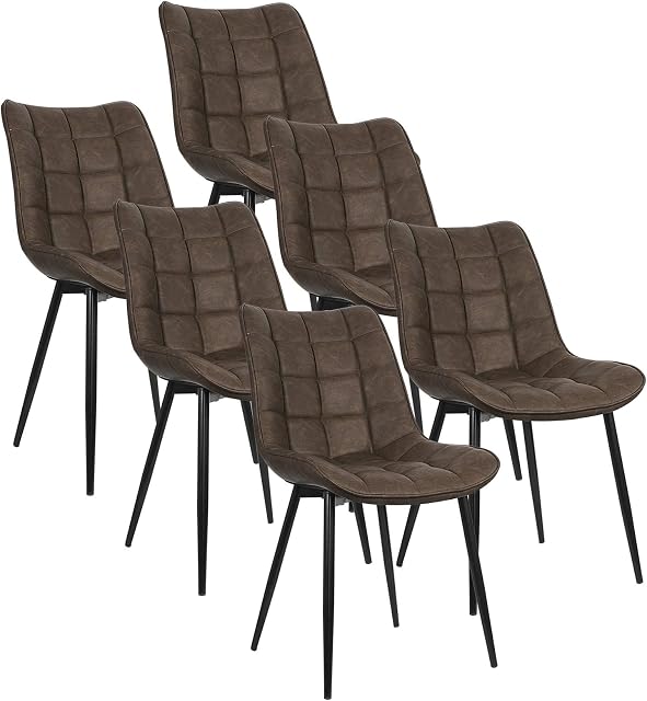 WOLTU Dining Chairs Set of 6 pcs Kitchen Counter Chairs Lounge Leisure Living Room Corner Chairs Brown Faux Leather Reception Chairs with Backrest and Padded Seat