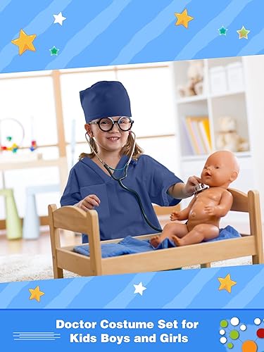 Miniatura 6 de Puteraya Conjunto de disfraz de médico para niños, uniforme quirúrgico para niños y niñas, disfraz de Halloween, cosplay