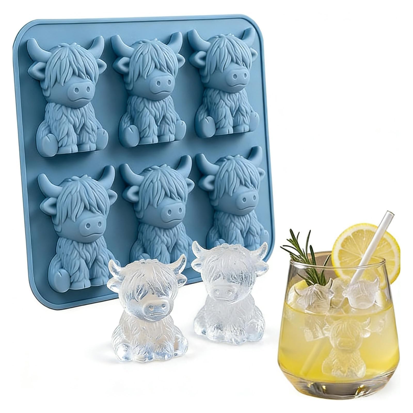 Mini Highland Cow Ice Cube Mold, 3D Highland Cow Ice Cube Silicone Molds Tray, Funny 3D Highlands Cows Gifts, for Cocktails, Beer & Drinks, Perfect Gifts for Friends — image 1