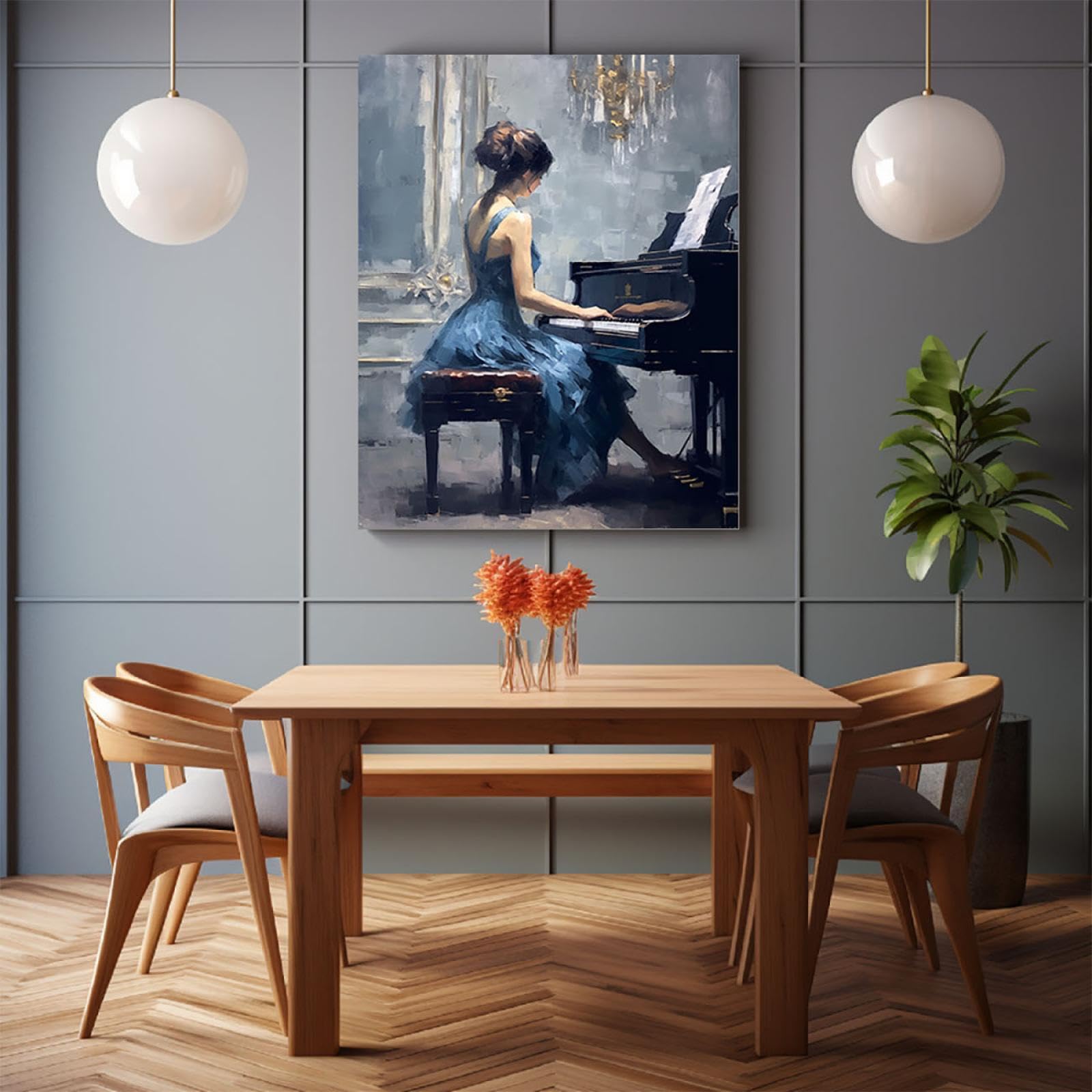 Amazon.co.jp: SHYAMIC 抽象的なカラフルな絵画, ピアノを弾く優雅な美