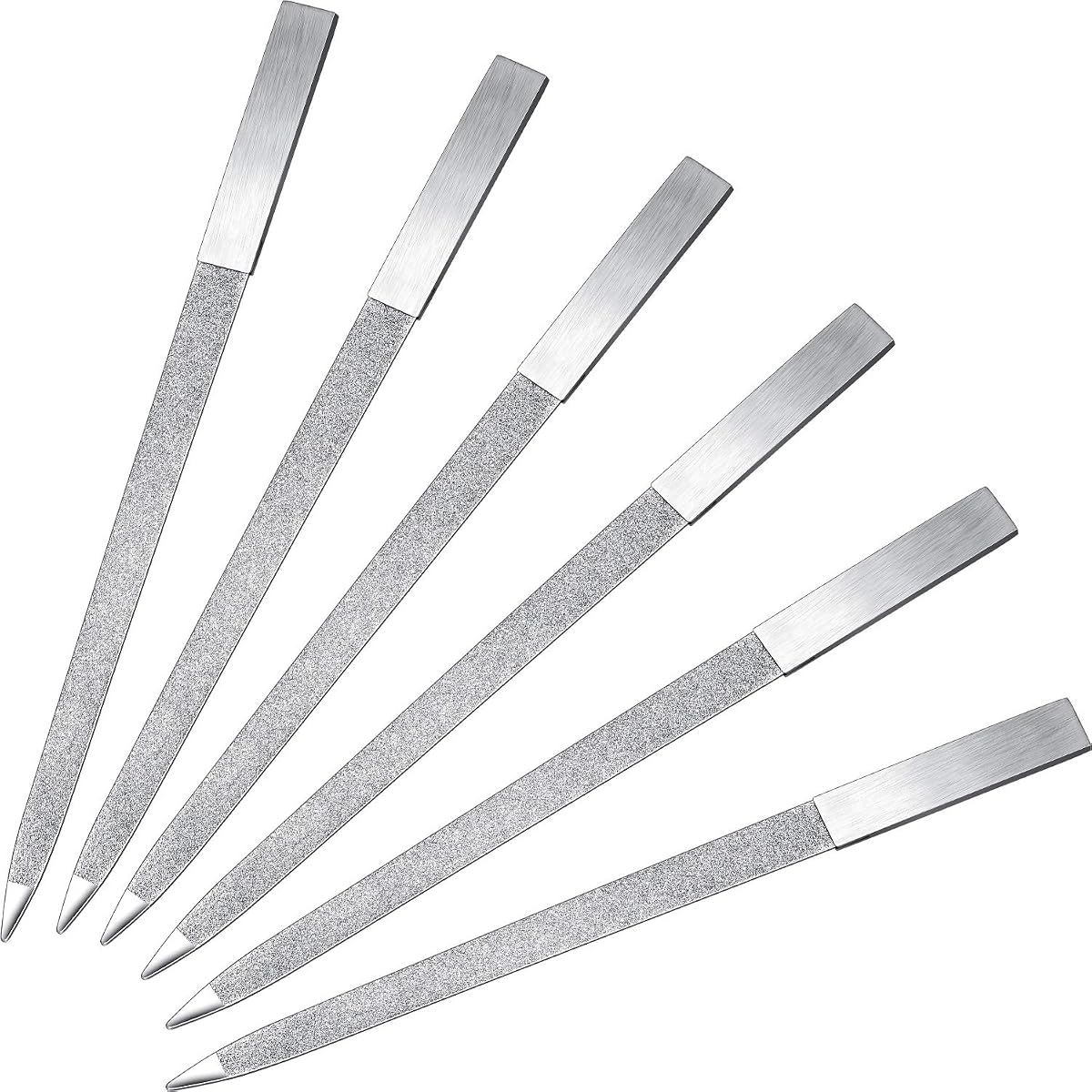 Mudder 6 piezas lima de uñas de diamante de acero inoxidable lima de uñas de doble cara tampón de metal mujeres hombres uñas de los pies manicura para salón y hogar, plata (7 pulgadas)