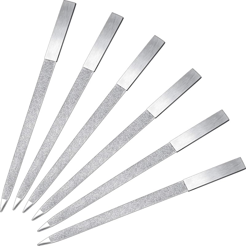 Mudder 6 piezas lima de uñas de diamante de acero inoxidable lima de uñas de doble cara tampón de metal mujeres hombres uñas de los pies manicura para salón y hogar, plata (7 pulgadas)