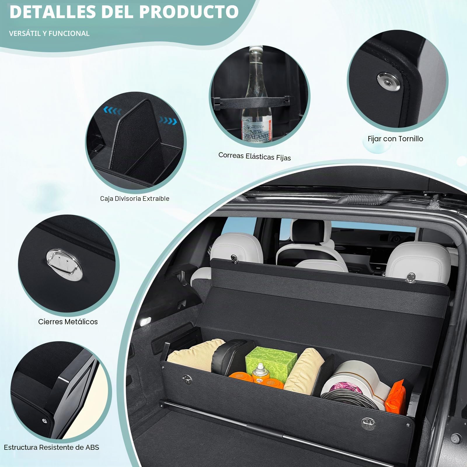 Organizador de Maletero de Gran Capacidad 94L para Coches y SUVs - Caja de Almacenamiento con Tapa, Asa Robusta y Base Antideslizante - Compartimento Extraíble(Negro, 105 x 29 x 31cm)