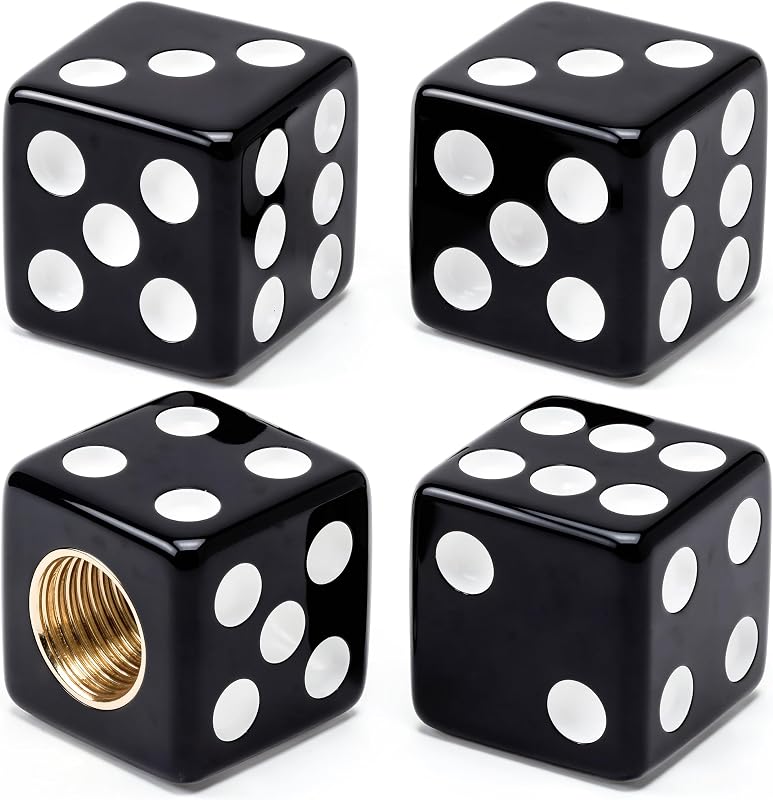 4PCS Dice Shape Tire Valve Stem Caps, Universal Copper Core Dustproof Tire Valve Stem Covers for Cars, SUV, Trucks, Bikes, Motorcycles, Bicycles(Black)