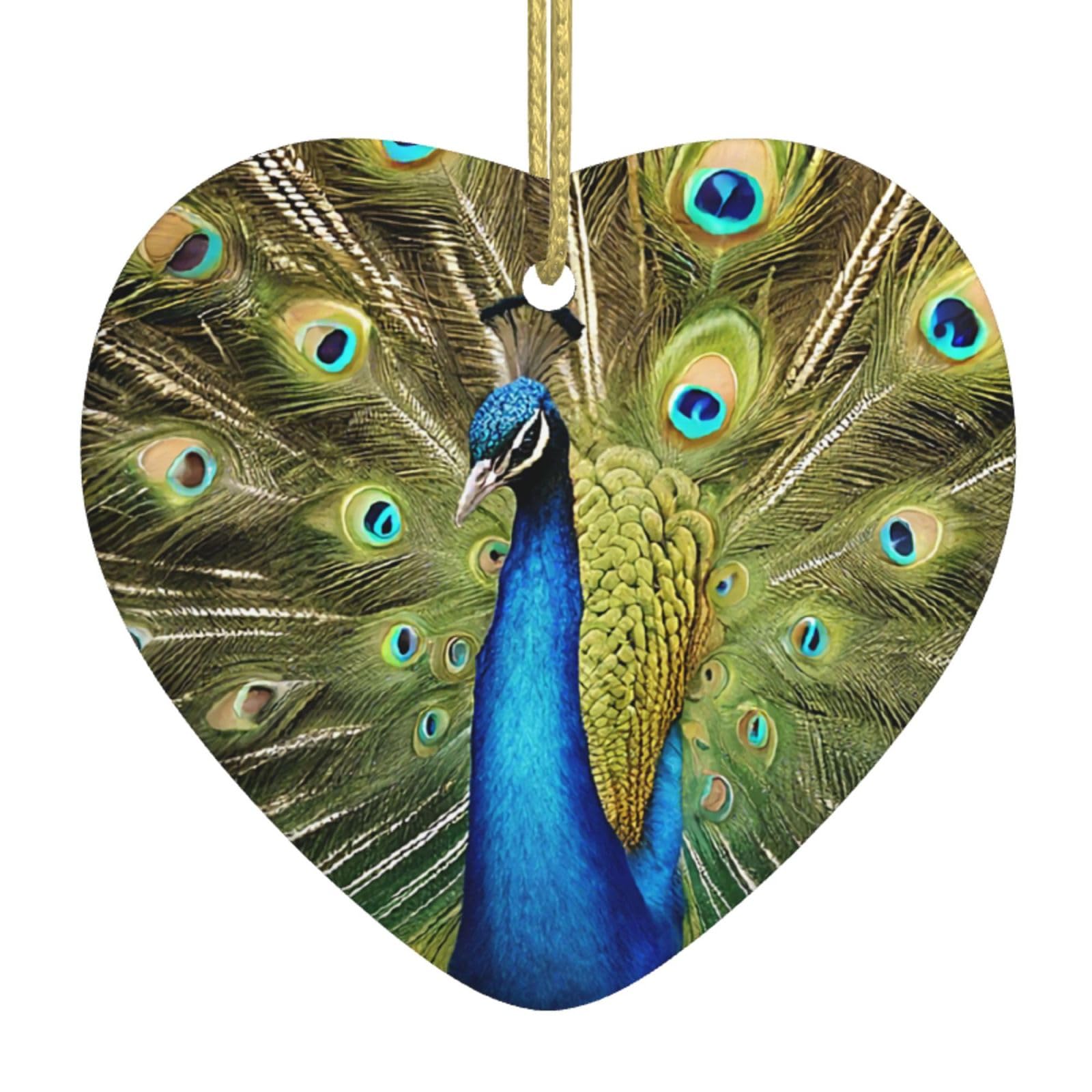 Aspoijhn Beautiful Peacock (Beautiful Peacock) Christmas Tree Ceramic Hanging Heart Bauble Ornaments Festive Xmas Pendant Decorations For Party Home Decor