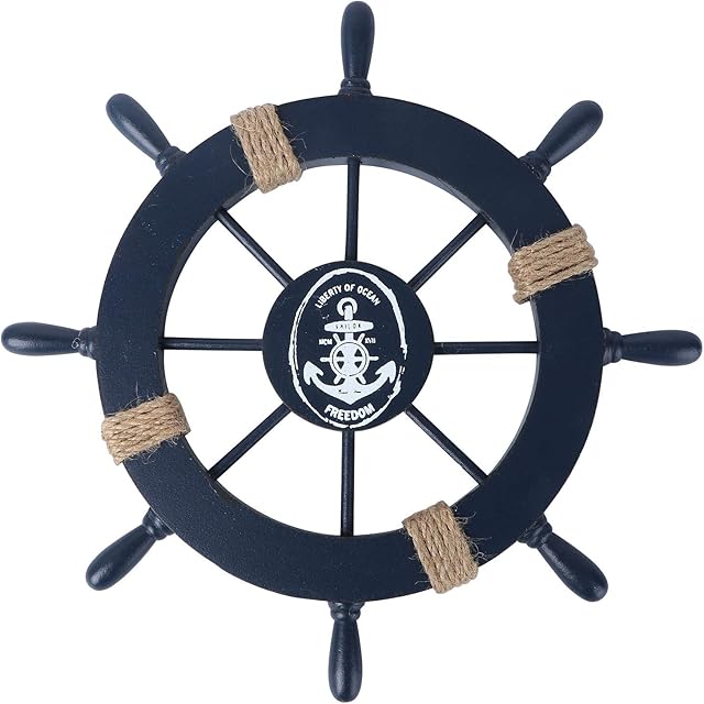 Rosenice Wooden Pirate Tiller Ship Wheel Wall Decoration with Anchor