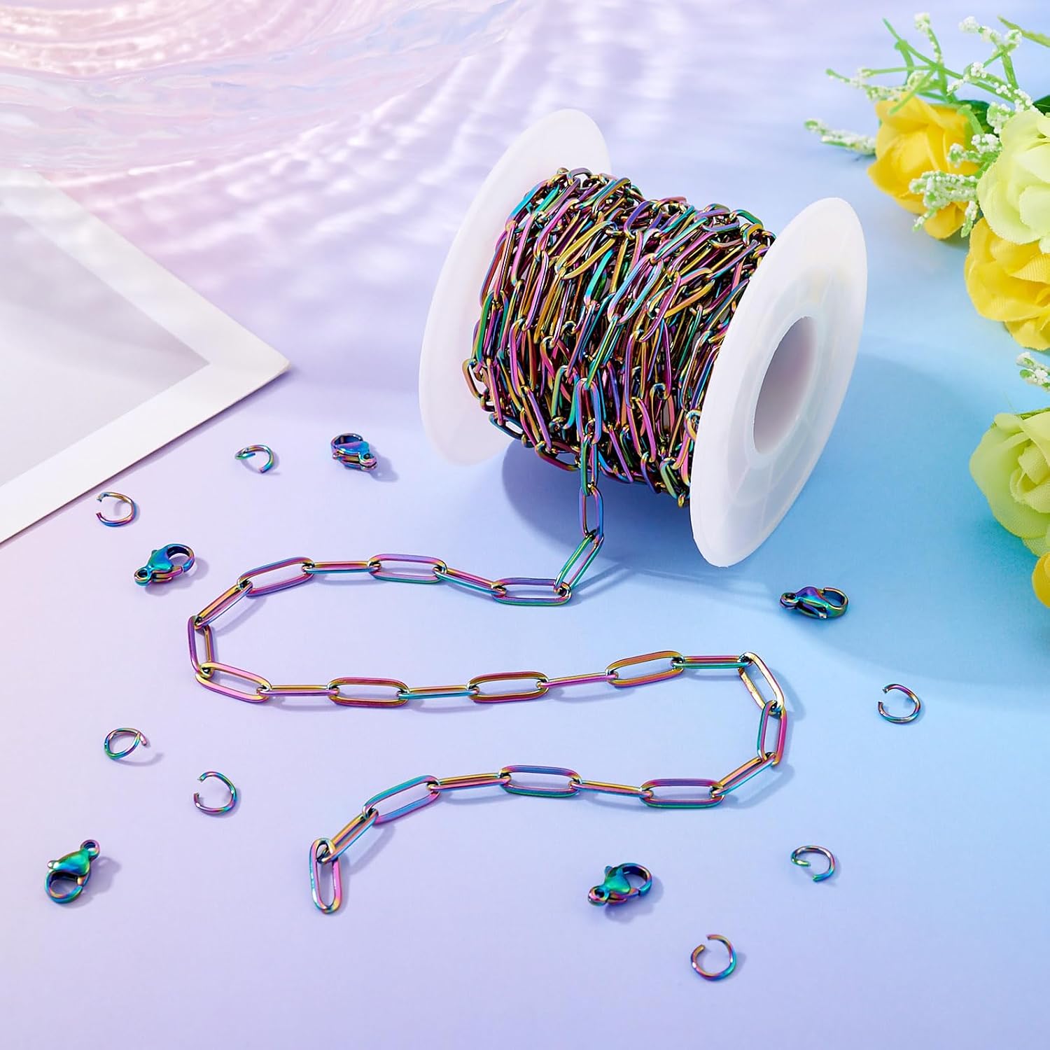 Cheriswelry Paperclip Link Chains for Jewelry Making DIY Bracelet Necklace Making Chains Stainless Steel Jewelry Kits with Lobster Claw Clasps and Jump Rings