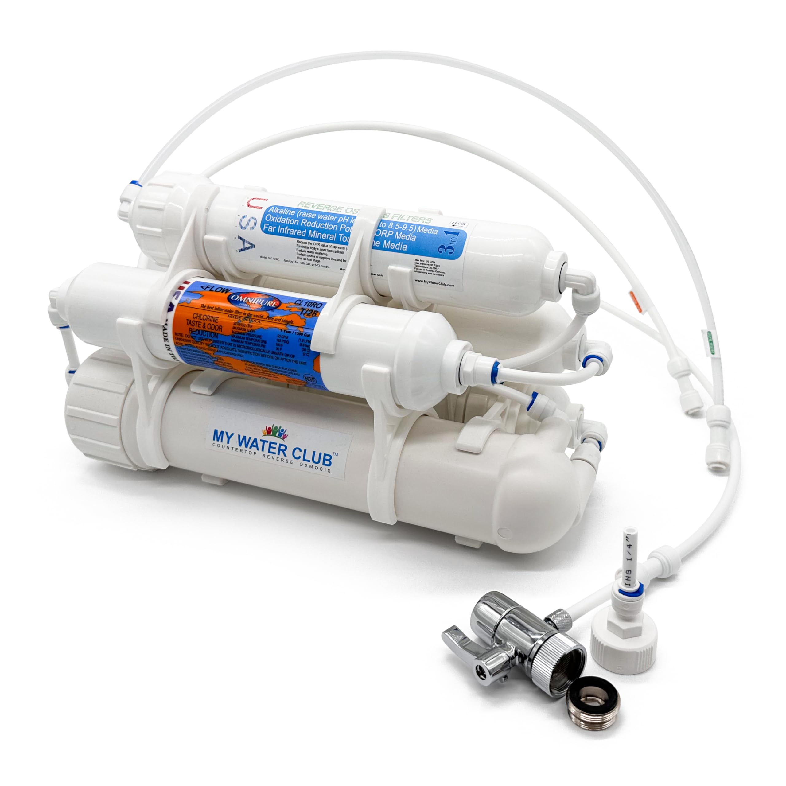 Alkaline (pH), 5 Stage Reverse Osmosis Water Purification System with Dual Connection (Tap/Garden), 100 GPD Membrane