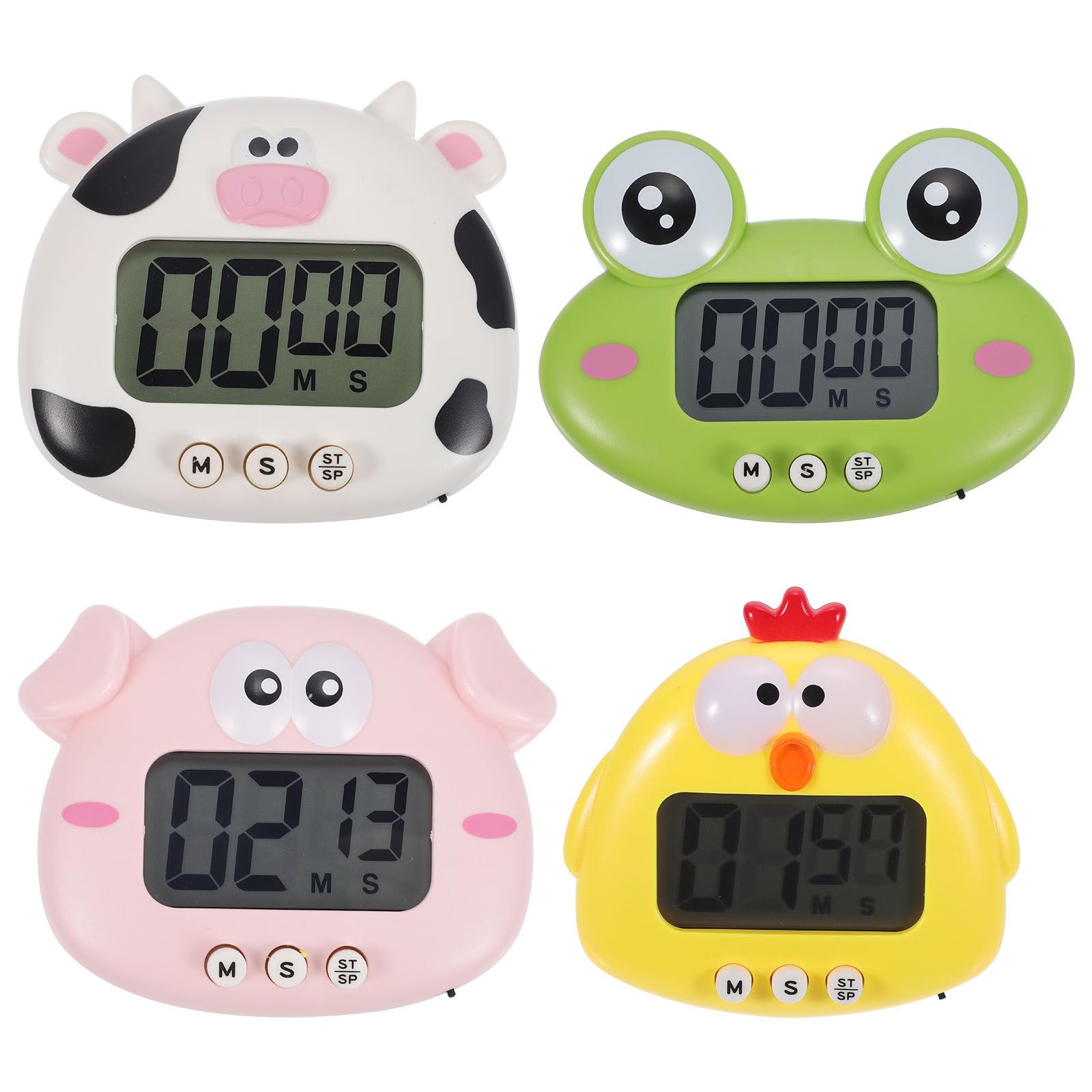 SECFOU Timer da Cucina Digitale Creativo a Forma di Animali Cartoon, Set da 4 Pezzi con Promemoria Portatile per Cucina, Studio e Lavoro, Timer Elettronico per Conto alla Rovescia,