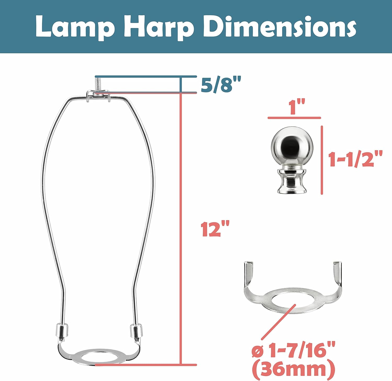 Aspen Creative 20042-22A, 11" Lamp Shade Harp Holder with E26 UNO Fitter Adapter, Includes Solid Steel Bumped Cylinder Finial, 11" Harp, and E26 36mm UNO Fitter in Satin Nickel Finish, 2 Pack