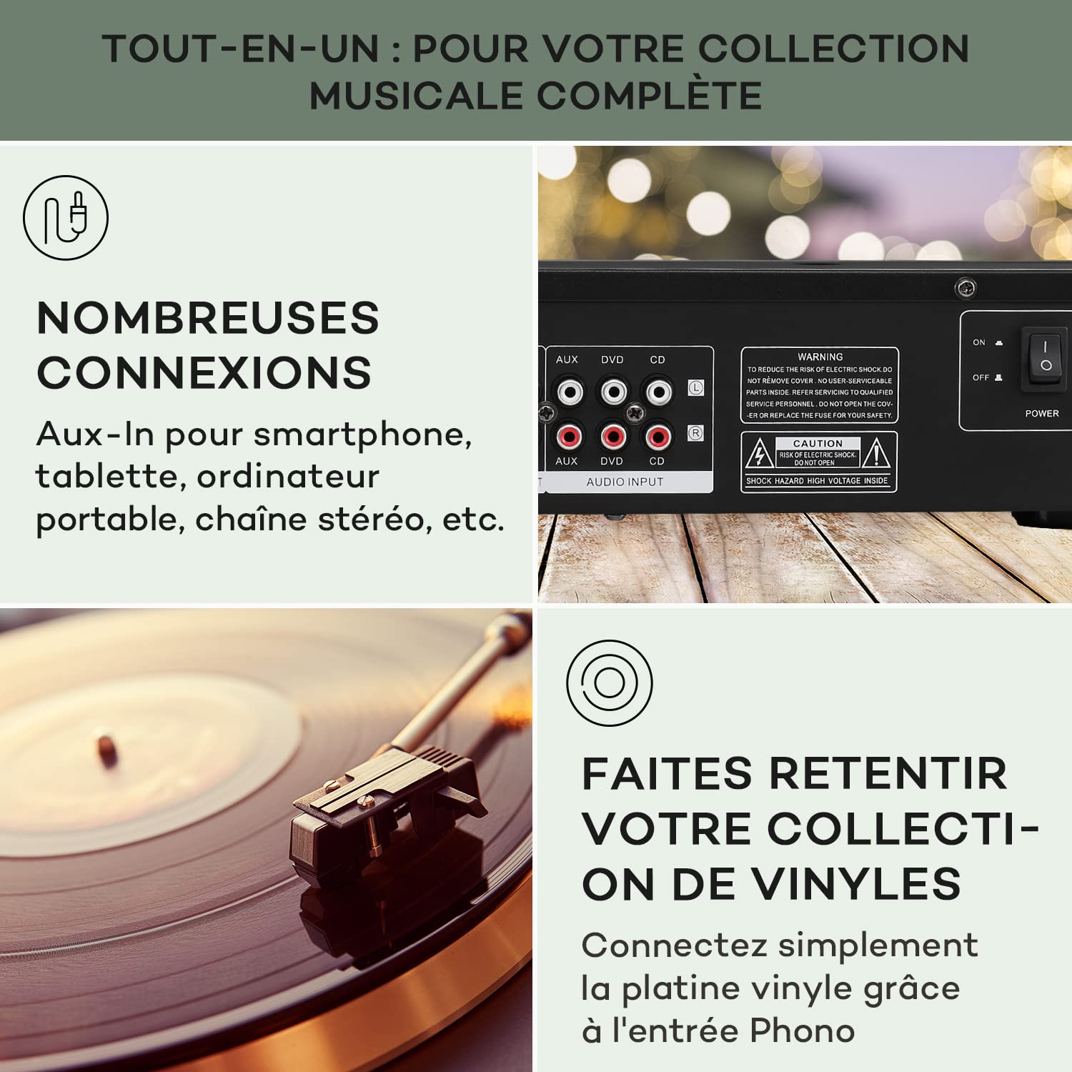 AUNA AV2-CD508BT - Amplificateur HiFi, Ampli Home Cinema, Amplificateurs, 600 Watt de Puissance maximale, Interface Bluetooth, Aux-in, Télécommande - Noir