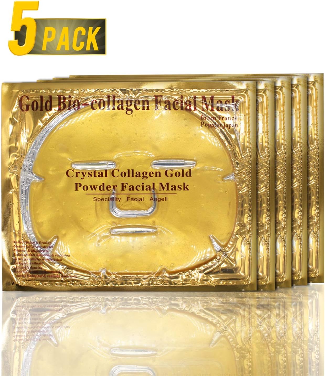5PCS 24K Gold Gel Collagen Facial Masks, Elastin Beauty Face Mask For Anti Aging, Whitening, Puffiness, Anti Wrinkle, Moisturizing, Deep Tissue Rejuvenation and Hydrates Skin, Spring Summer Cool Feel