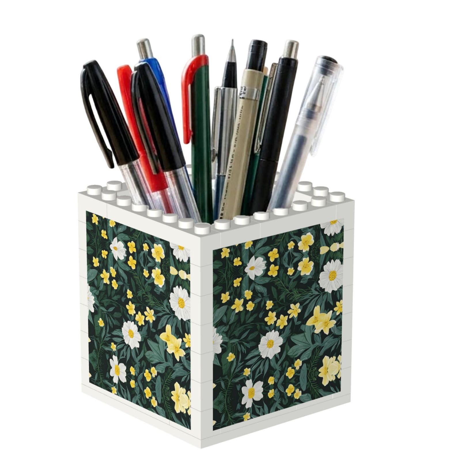 ESNAIUVCD Hawaiian Print Building Block Pen Holder - Pencil Holder For Desk/Classroom,Desk Accessories, Multifunctional Office Supplies Pen Organizer Pencil Cups(2pcs)