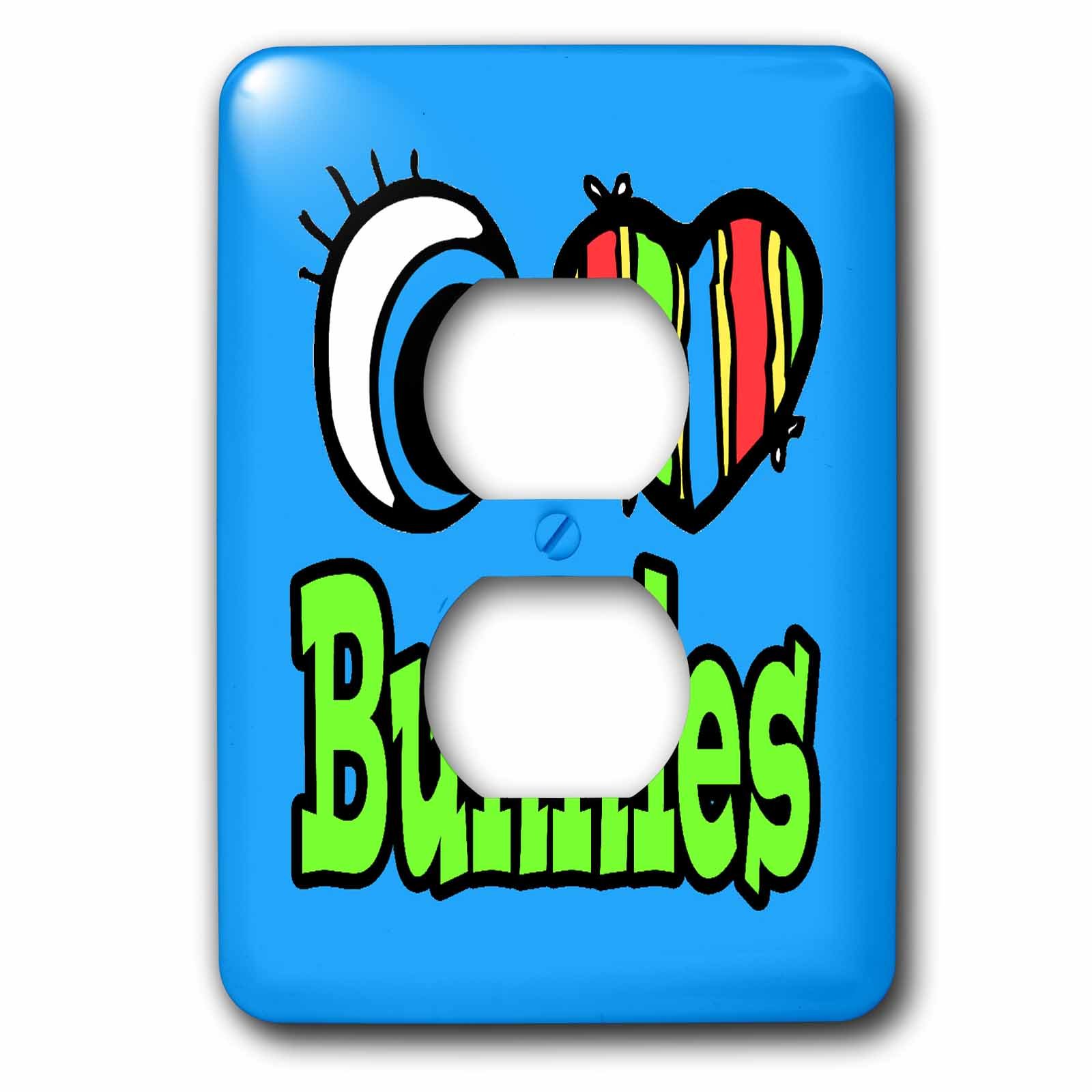 Cœur I Love Bunnies cadeau déco original plaque multicolore de 2 prises 3dRose