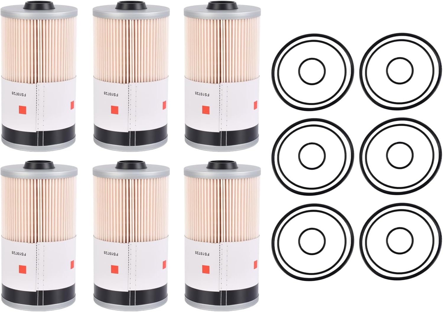 6PC FS19727 Fuel Water Separator Filter, Fit for Kenworth Cummins ISX ISM ISX15 X15 & Peterbilt Caterpillar & International Truck, Part #FS19729 FS19728 FS19624 P550737 FS550737 PF2039 382116 382115