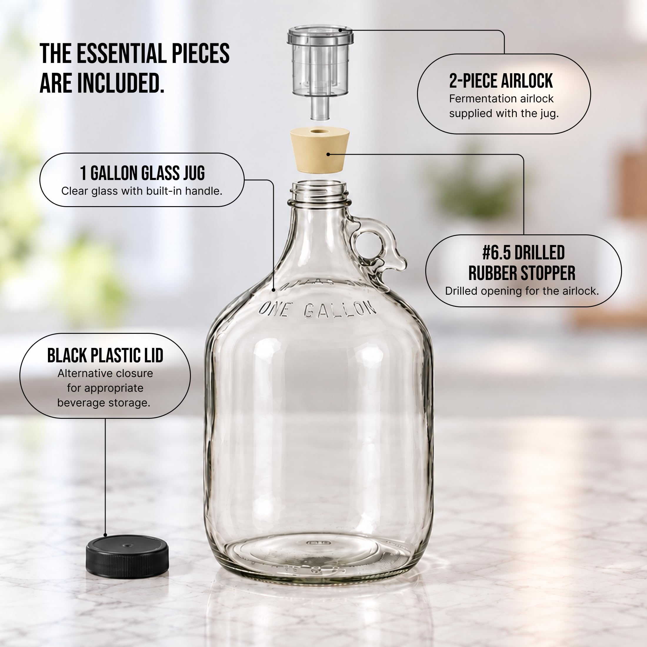 Glass Fermenting Jug - 1 Gallon with Airlock -7