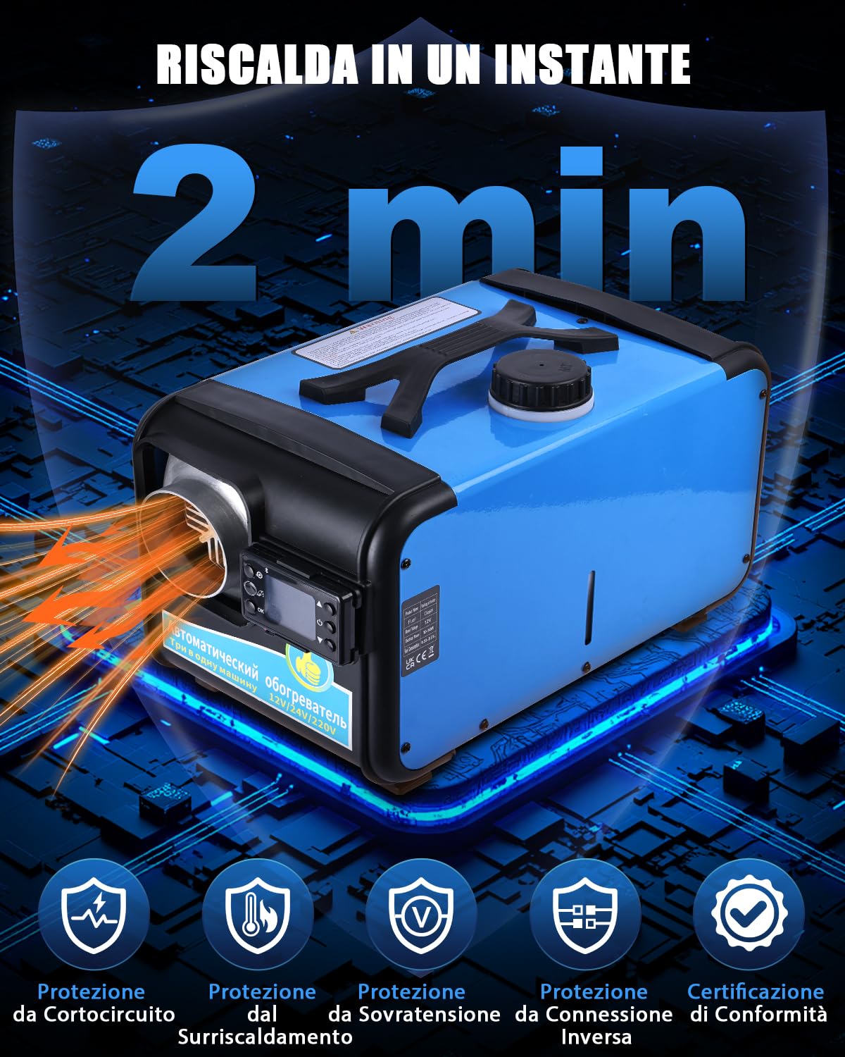 Riscaldatore a Gasolio Portatile 8KW - Generatore Aria Calda Diesel 12V/24V/230V, LCD e Telecomando - Riscaldamento Rapido per Camper, Auto, Camion, Barche, Autobus, Tenda, Campeggio, Parcheggio