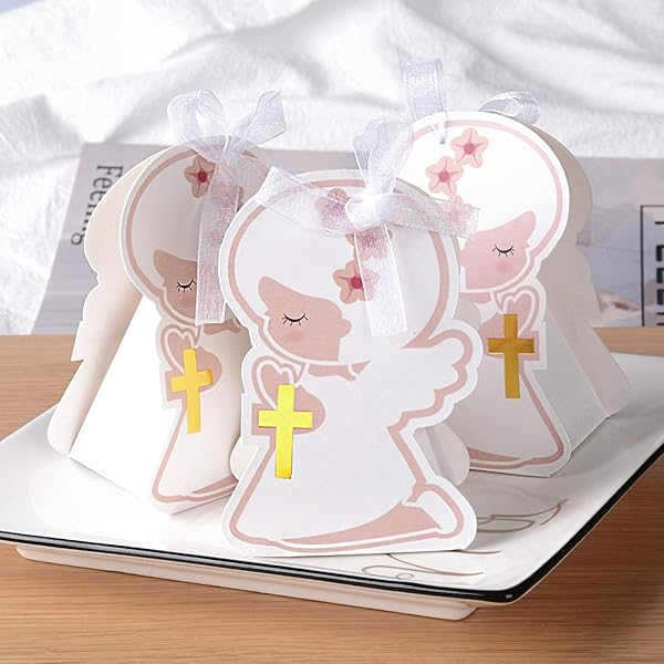 50PCS Boîtes Baptême Fille Bonbonnières en Forme Ange