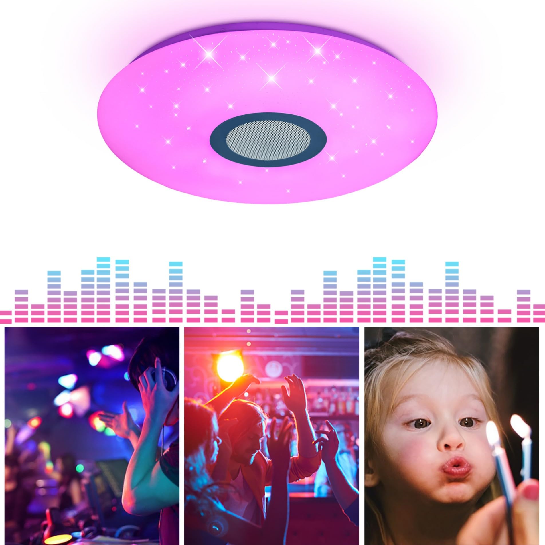 JDONG Led Deckenleuchte mit lautsprecher und Fernbedienung 54W Bluetooth Deckenlampe Dimmbar Rgb White Noise Runde für Schlafzimmer Wohnzimmer Badezimmer Kinderzimmer Küche 50cm