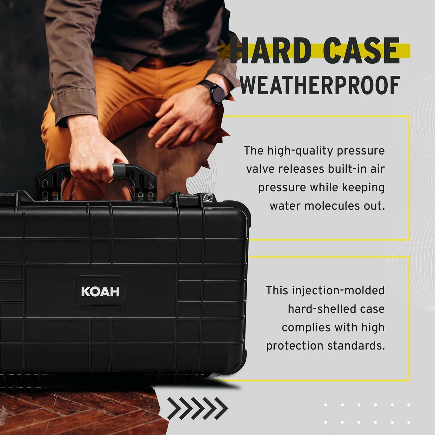 Koah Weatherproof Wheeled Carry-On Hard Case with Customizable Foam, Retractable Handle, and Trolley Wheels (22.0" x 14.0" x 9") For Cameras, Drones, And Gear - Image 5