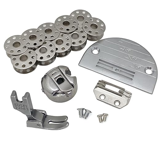 Fbshicung 18pcs Industrial Sewing Machine Set #24983 Presser Foot+149057 Feed Dog +E28 Needle Plate+BC-DB1 Bobbin case+10pc 270010 bobbins+4pc Screws for JUKI Brother