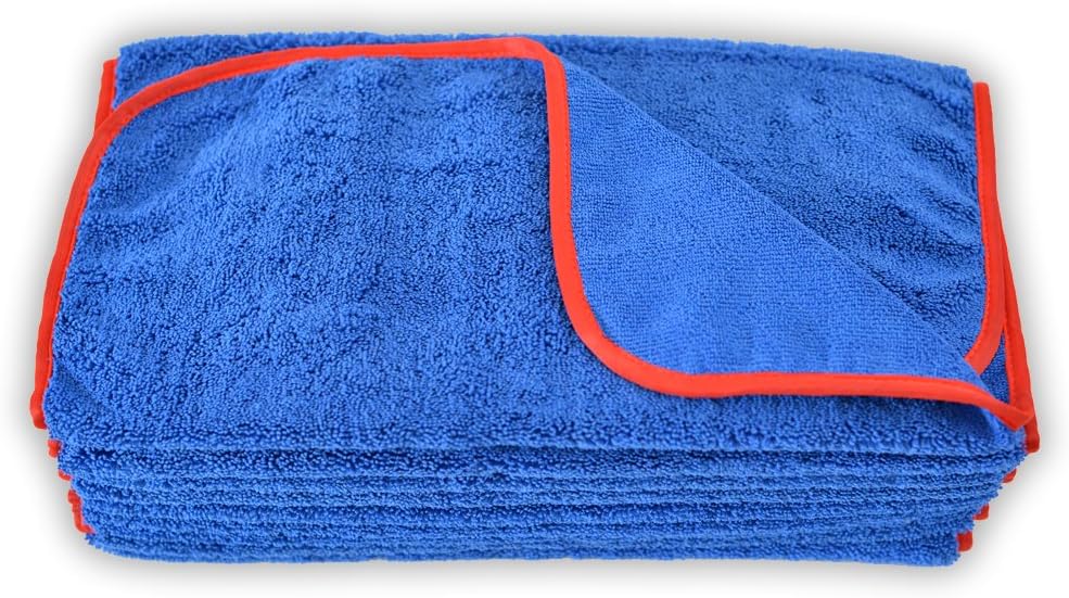 12pcs Ultra Plush Super Soft Microfiber Towels for Multipurpose 16x24 Blue/Red Edges